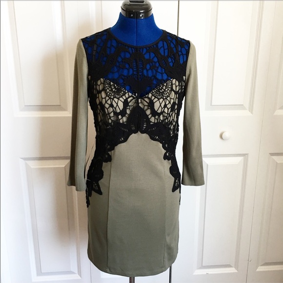 bebe Dresses & Skirts - Bebe Lace Appliqué 3/4 Sleeve Dress